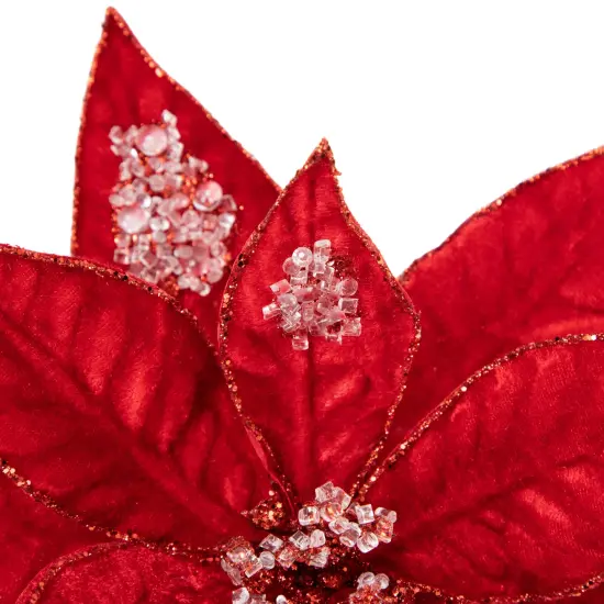 Northlight 28" Icy Red Velvet Poinsettia Glittered Christmas Stem Spray {5}