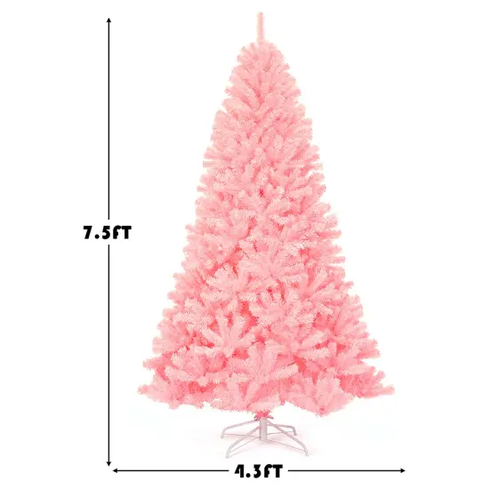 Costway 7.5Ft Hinged Artificial Christmas Tree Full Fir Tree New PVC w/ Metal Stand Pink {3}