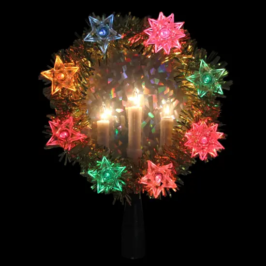 Northlight 7" Lighted Gold Tinsel Wreath with Candles Christmas Tree Topper - Multi Lights {4}