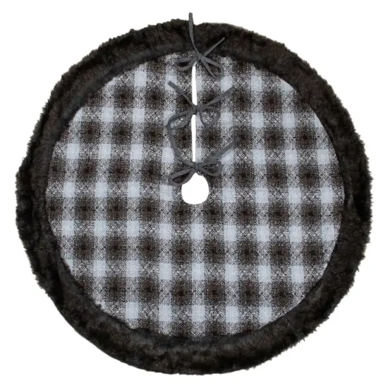 Northlight 48" Brown and White Plaid Christmas Tree Skirt with Faux Fur {3}