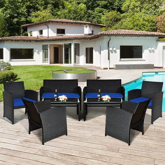 Costway 8PCS Patio Rattan Furniture Conversation Set Cushion Sofa Table Garden Turquoise\Navy\Black\Red {9}