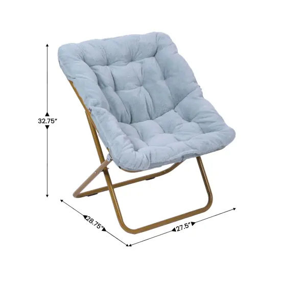 Emma and Oliver Aisling Oversized Folding Saucer Chair and Ottoman for Dorm, Bedroom AquaFabric/SoftGold {4}
