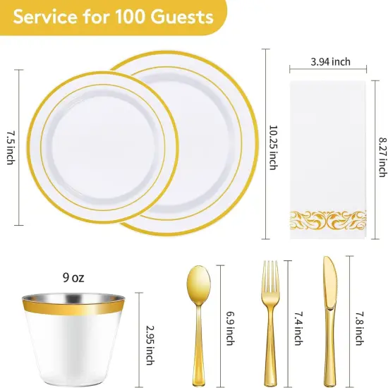 700 Piece Gold Disposable Dinnerware Set for 100 Guests {4}