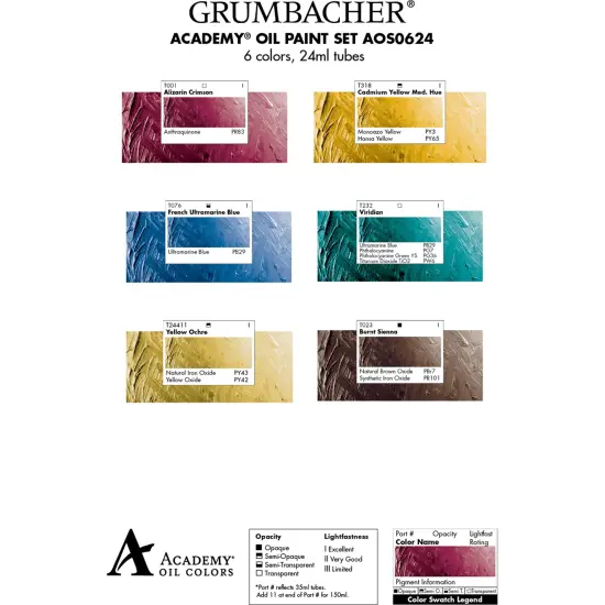 Grumbacher&reg; Academy&reg; Oil 6 Color Basic Set, 24 ml. {2}
