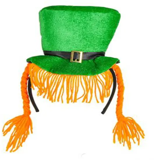 Saint Patrick's Day Green Leprechaun Hat Headband With Braids Costume Accessory {1}