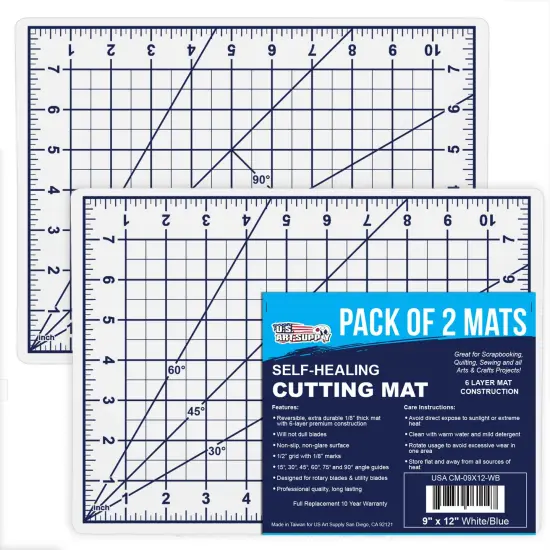 9" x 12" Self-Healing Cutting Mat 5-Ply (2 Pack) - Double-Sided White/Blue Craft Mat, Non-Slip Cutting Mats for Crafts, Sewing, Quilting, Scrapbooking {1}