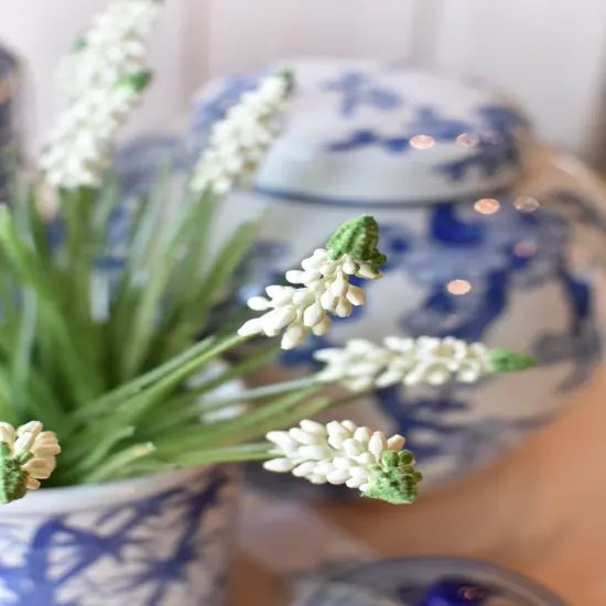 12.5" Faux White Muscari Bush Grape Hyacinth {6}