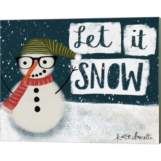 Let It Snow Hipster Snowman by Katie Doucette 20" x 16" Canvas Wall Art {1}