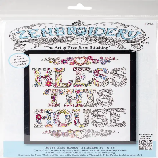 Design Works/Zenbroidery Stamped Embroidery Kit 12"X12"-Bless This House {1}