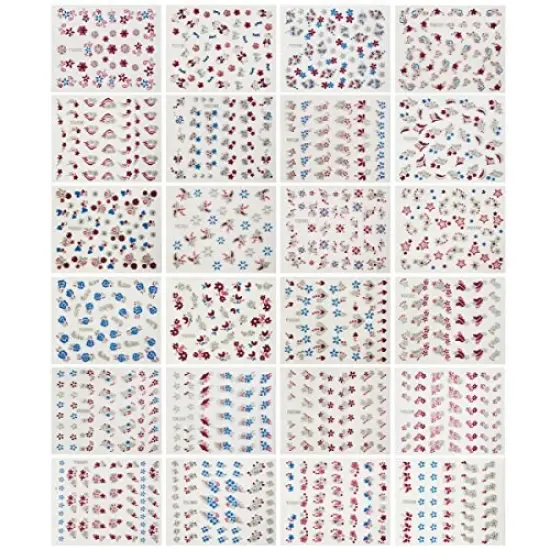 Wrapables Glitter Stars & Flowers Nail Stickers Sparkly Nail Art (24 sheets) {2}