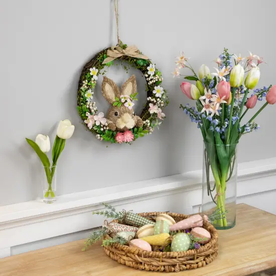 Northlight Spring Floral Easter Wreath with Peering Rabbit - 11" - Green and Pink Brown {3}