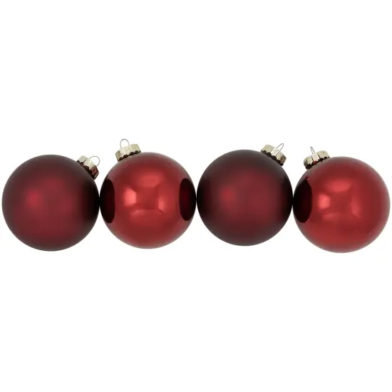 Northlight 2-Finish Glass Christmas Ball Ornaments - 4" (100mm) - Burgundy - 4ct Red {1}