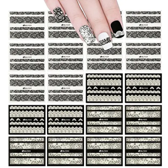 Wrapables Black & White Lace Nail Stickers Fashionable 3D Nail Art (20 sheets) {1}