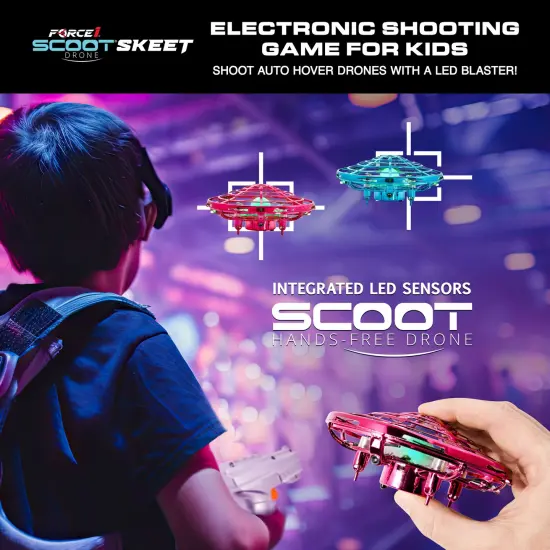 Force1 Scoot Skeet Drone Electronic Shooting Game For Kids and Adults- Pink/Blue {3}