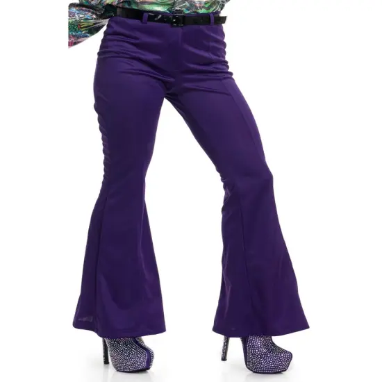Womens 70s High Waisted Flared Purple Disco Pants {1}