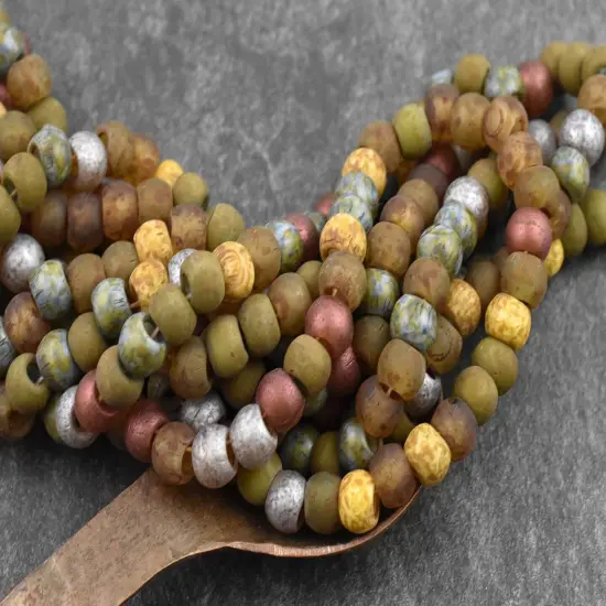 32/0 Aged Rustic Mardi Gras Picasso Mix Seed Beads (18" Strand) {4}
