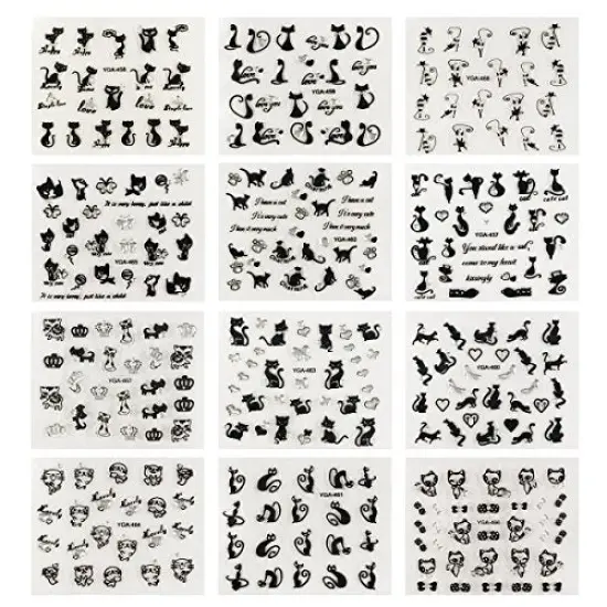 Wrapables 12 Sheets Black Cats Nail Stickers Set {2}