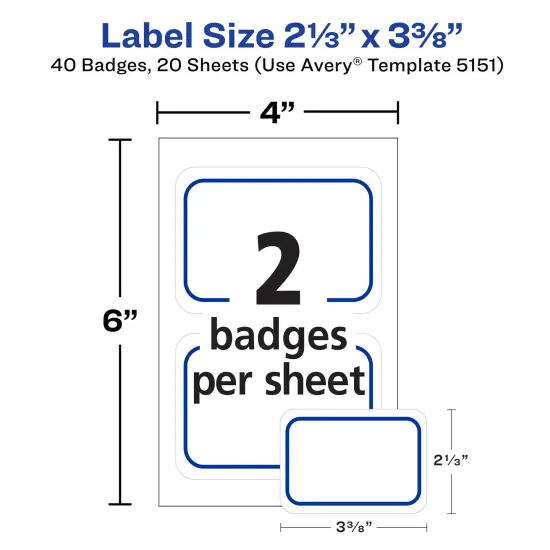 Avery Flexible Printable Name Tags, 2-1/3" x 3-3/8", White with Blue Border, 40 Removable Name Badges (05151) {3}