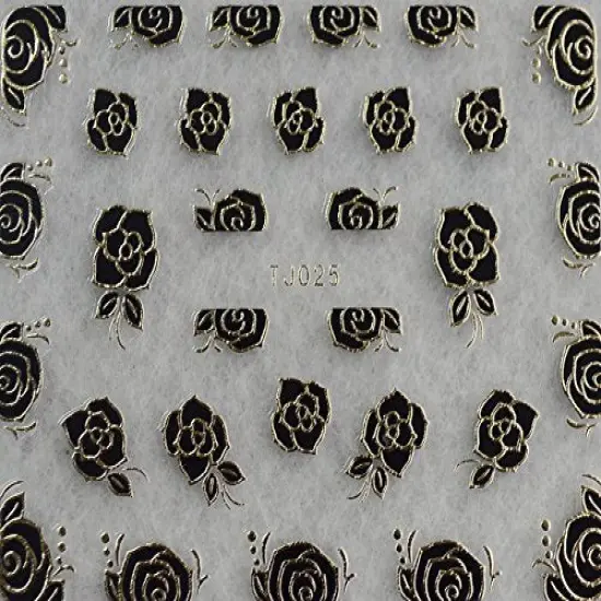 Wrapables 12 Sheets Black Flower with Gold Trim Nail Stickers Nail Art {3}