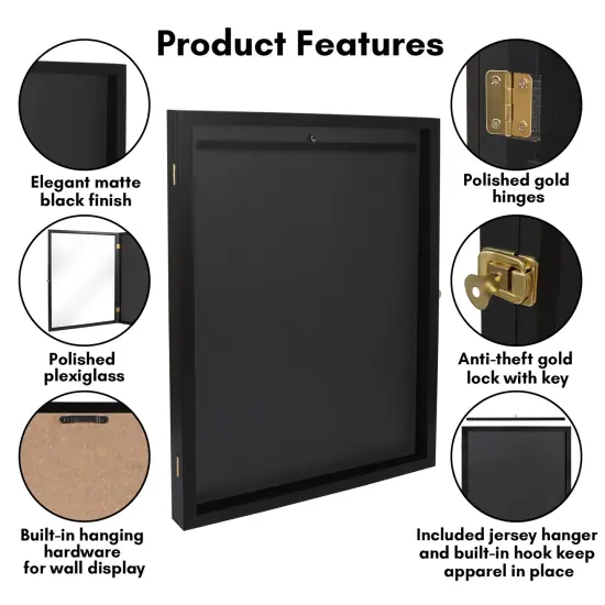 Americanflat 23x31 Lockable Jersey Display Case - Jersey Shadow Box Frame - Includes Built-in Hook for Jersey - Anti-Theft Lock - Polished Plexiglass Cover - Hanging Hardware - Black {4}