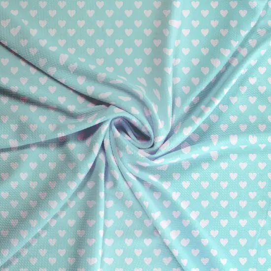 Aqua White Hearts Bullet Fabric 1 yard {4}