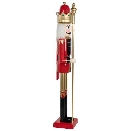 Northlight 6' Giant Commercial Size Wooden Red, Black and Gold Christmas Nutcracker King with Scepter {4}