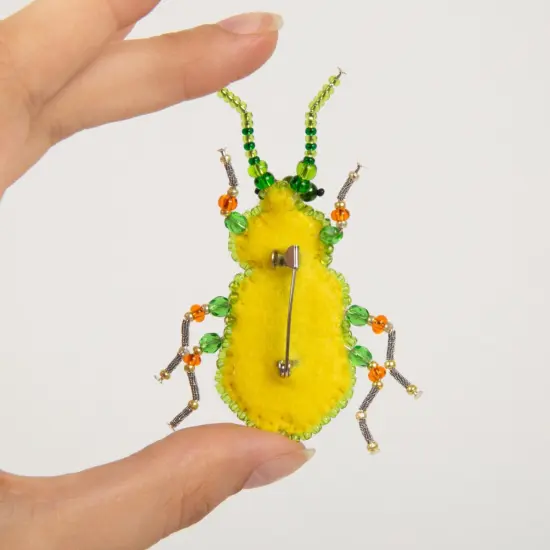 Beadwork kit for creating brooch Crystal Art Green beetle BP-329C {3}