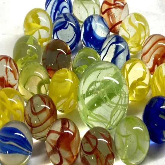 25 Glass Marbles Spiral Galaxy Confetti Spaghetti Cat Eye Red/Yellow/Blue/Green Cats Eyes Pack Shooter {3}