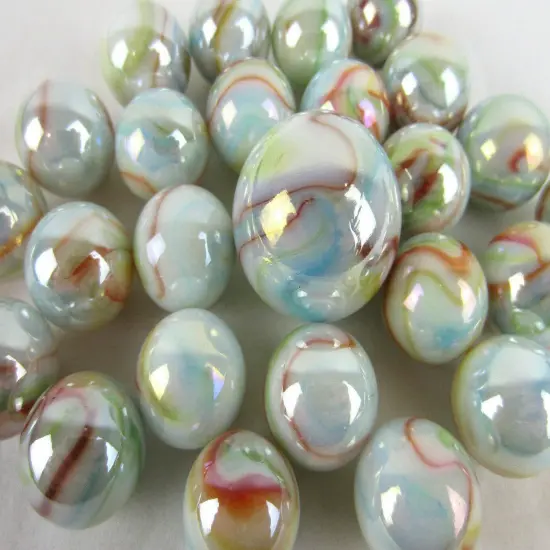 25 Glass Marbles UNICORN Pink/White/Orange/blue game vtg style Swirl Shooter {4}