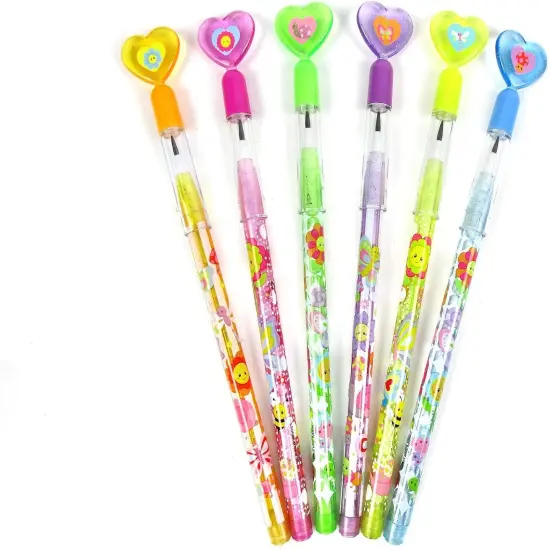 TINYMILLS 24 Pcs Spring Flowers Butterfly Multi Point Stackable Push Pencil Assortment with Eraser {3}