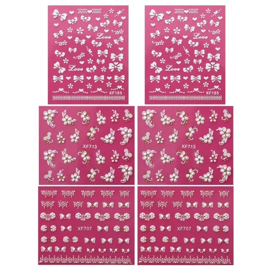 Wrapables Fingernail Stickers Nail Art Nail Stickers Self-Adhesive Nail Stickers 3D Nail Decals - Bows, Hearts & Flowers (3 Designs/6 Sheets) {2}