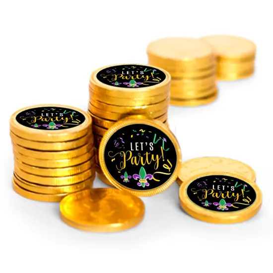 84ct Mardi Gras Candy Party Favors Chocolate Coins(84 Pack) - "Let's Party" - By Just Candy {1}