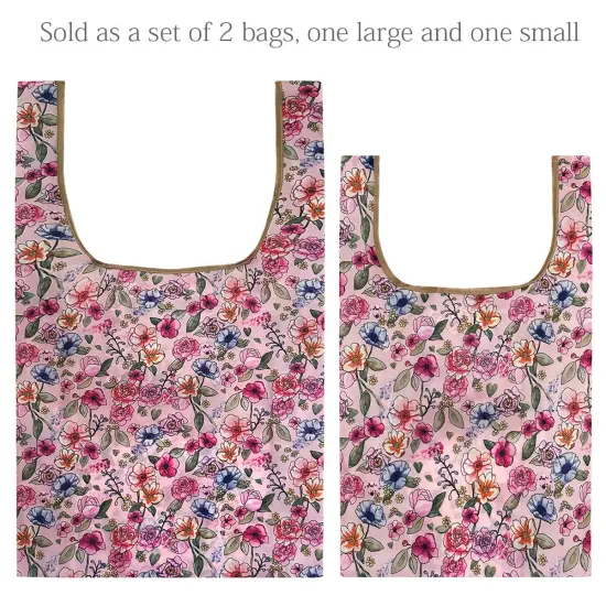 Wrapables JoliBag Collection Reusable Shopping Bag (Set of 2) Pink Floral Motif {3}