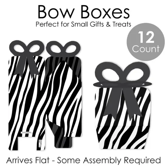 Big Dot of Happiness Zebra Print - Square Favor Gift Boxes - Safari Party Bow Boxes - Set of 12 {7}