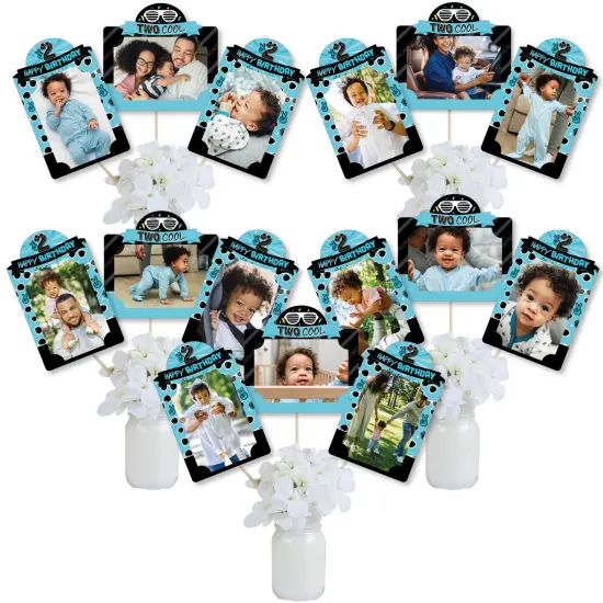 Big Dot of Happiness Two Cool - Boy - Blue 2nd Birthday Party Picture Centerpiece Sticks - Photo Table Toppers - 15 Pieces {1}