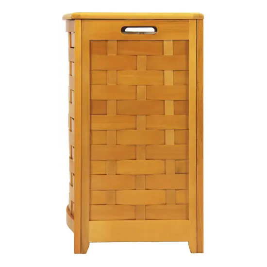 Oceanstar Natural Finished Bowed Front Veneer Laundry Wood Hamper with Interior Bag Brown {4}