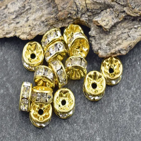 Gold w/ Crystal Rhinestone Rondelle Spacer Beads {3}