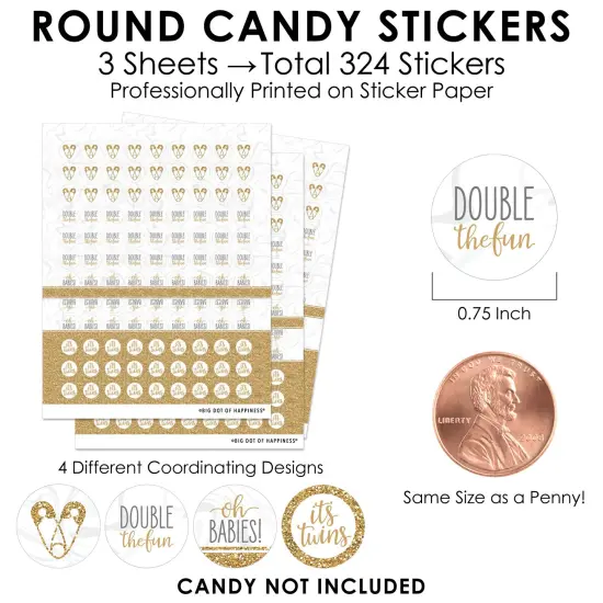 Big Dot of Happiness It's Twins - Gold Twins Baby Shower Small Round Candy Stickers - Party Favor Labels - 324 Count {4}