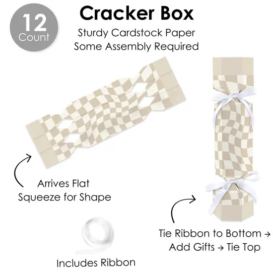 Big Dot of Happiness Tan Checkered Party - No Snap Party Table Favors - DIY Cracker Boxes - Set of 12 {6}