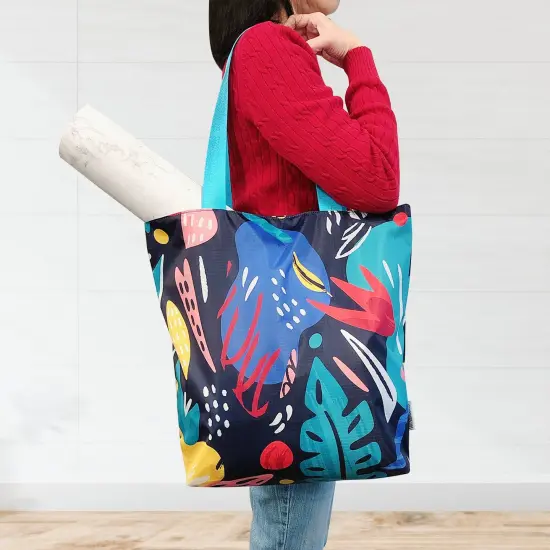 Wrapables Carryall Shopping Travel Tote Bag with Durable Ripstop Polyester - Foldable, Waterproof, and OEKO-TEX Certified Small, Bright Retro {9}