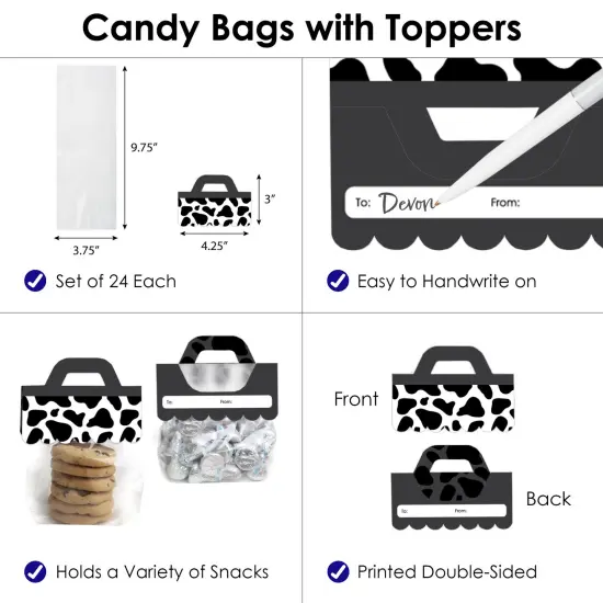 Big Dot of Happiness Cow Print - DIY Farm Animal Party Clear Goodie Favor Bag Labels - Candy Bags with Toppers - Set of 24 {4}