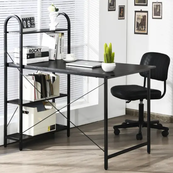 Costway 48'' Reversible Computer Desk Writing Table Workstation w/ Storage Shelf Black\Brown {2}