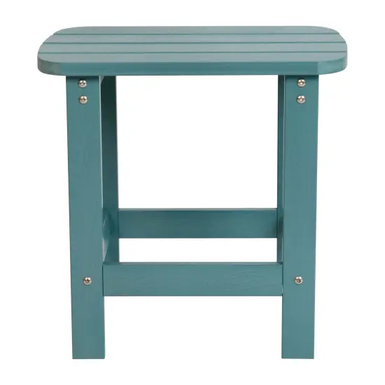 Merrick Lane Riviera Poly Resin Indoor/Outdoor All-Weather Adirondack Side Table Teal {3}