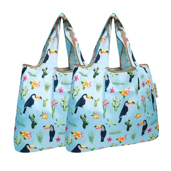 Wrapables Foldable Tote Nylon Reusable Grocery Bag (Set of 2) Toucan & Cacti {1}