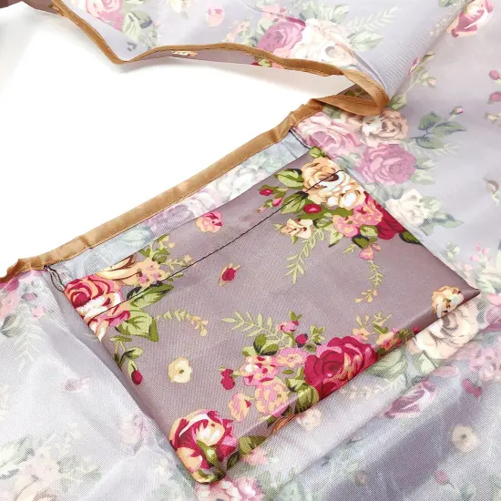 Wrapables Large & Small Foldable Tote Nylon Reusable Grocery Bags, Set of 2 Roses on Khaki {4}