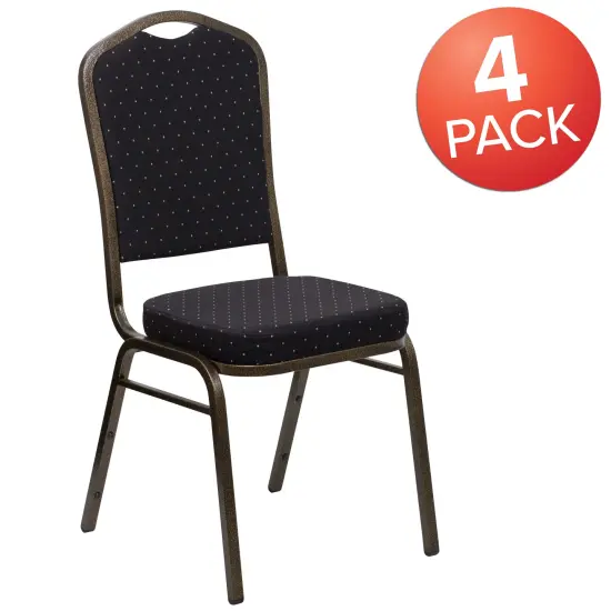 Emma and Oliver 4 Pack Crown Back Stacking Banquet Chair BlackFab/GoldVein {5}