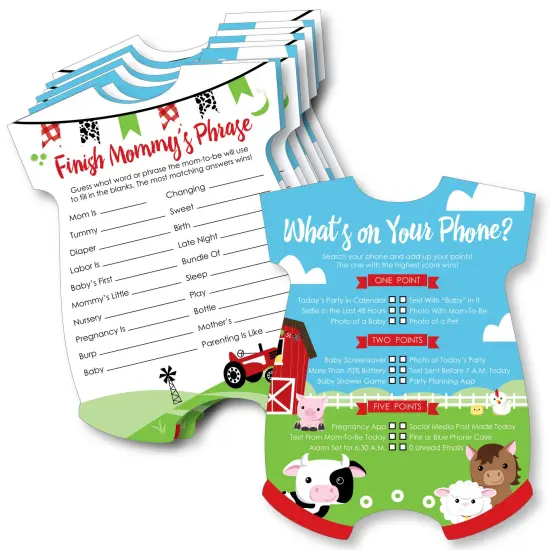 Big Dot of Happiness Farm Animals - 2-in-1 Barnyard Baby Shower Cards - Activity Duo Games - Set of 20 {1}