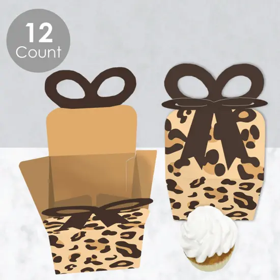 Big Dot of Happiness Leopard Print - Square Favor Gift Boxes - Cheetah Party Bow Boxes - Set of 12 {4}