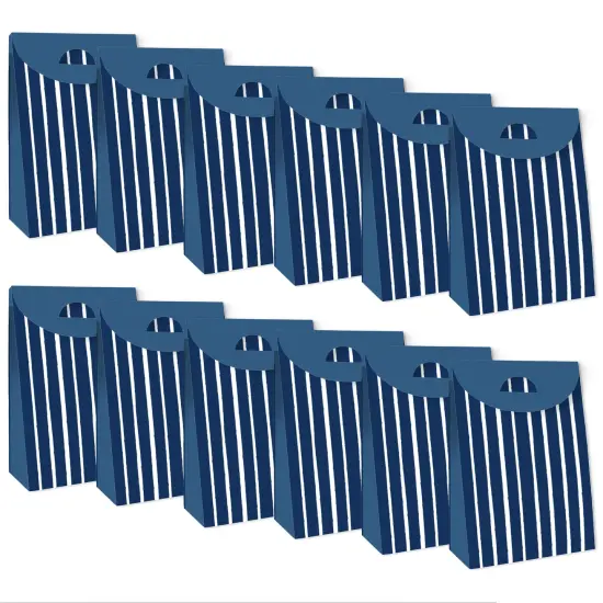Big Dot of Happiness Navy Stripes - Simple Gift Favor Bags - Party Goodie Boxes - Set of 12 {6}