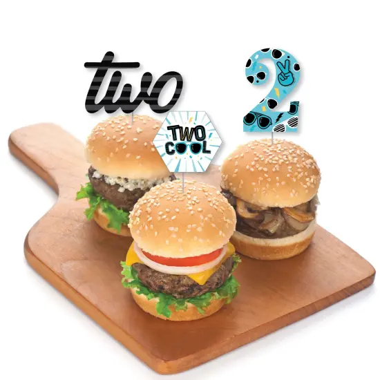 Big Dot of Happiness Two Cool - Boy - Dessert Cupcake Toppers - Blue 2nd Birthday Party Clear Treat Picks - Set of 24 {4}